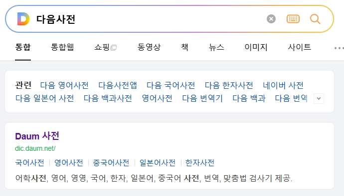 다음 사전에서 단어를 검색하는 화면