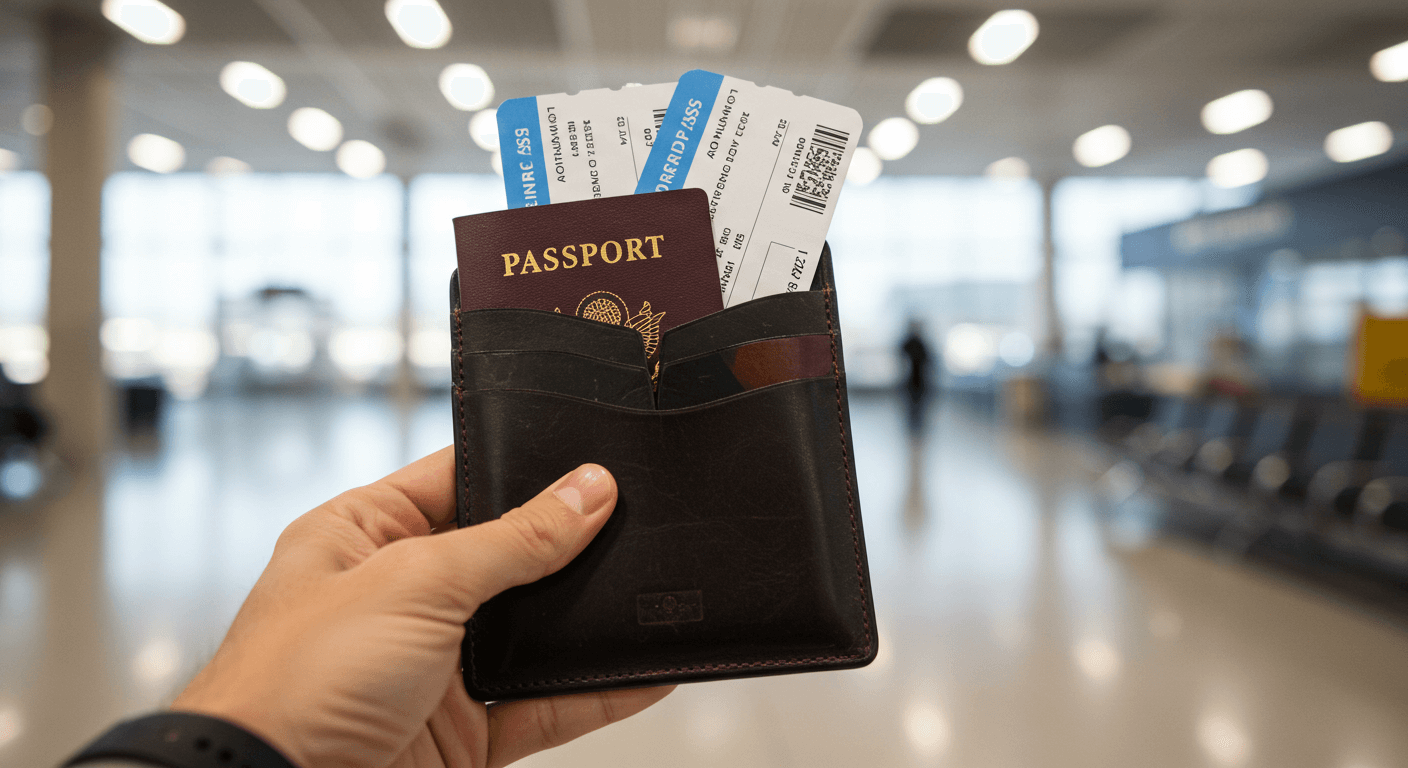 여권, 항공권을 들고있는 사진