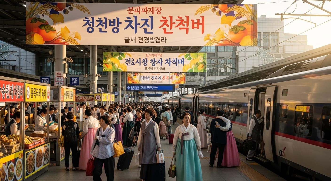 추석 귀성객으로 붐비는 기차역 대합실