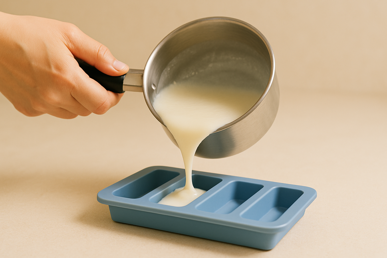 곱게 갈린 퓨레 액상을 몰드에 붓고있는 모습의 일러스트