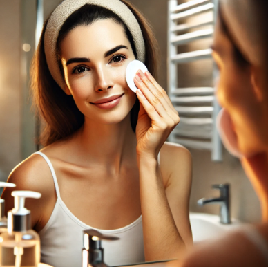 토너를 바르는 여성 사진