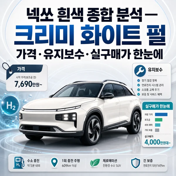 넥쏘 흰색 종합 분석 &mdash; 크리미 화이트 펄 가격&middot;유지보수&middot;실구매가 한눈에