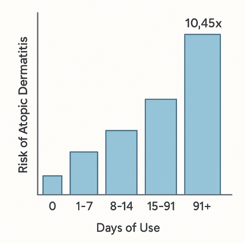 항생제 복용 기간과 아토피 위험 상관관계 그래프