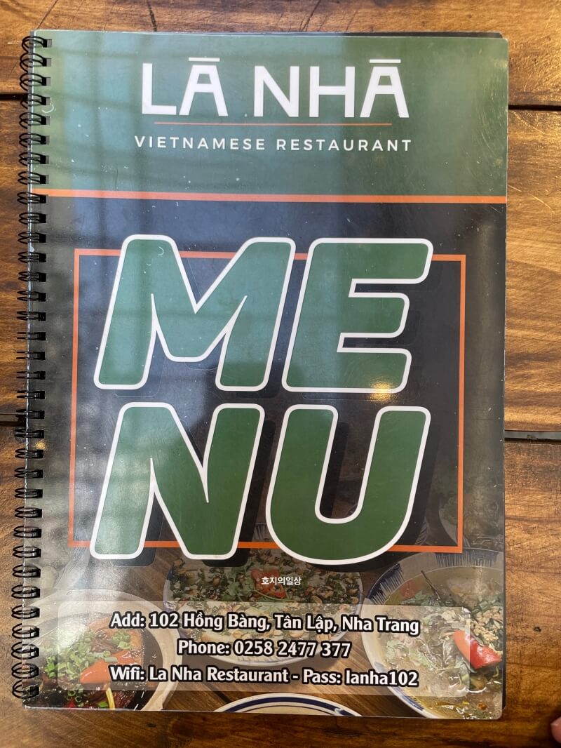 나트랑 맛집 라냐 베트남 가정식 LA NHA - 메뉴판