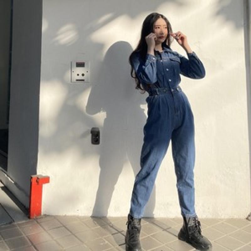 히피 데일리 데님 청 점프수트 원피스