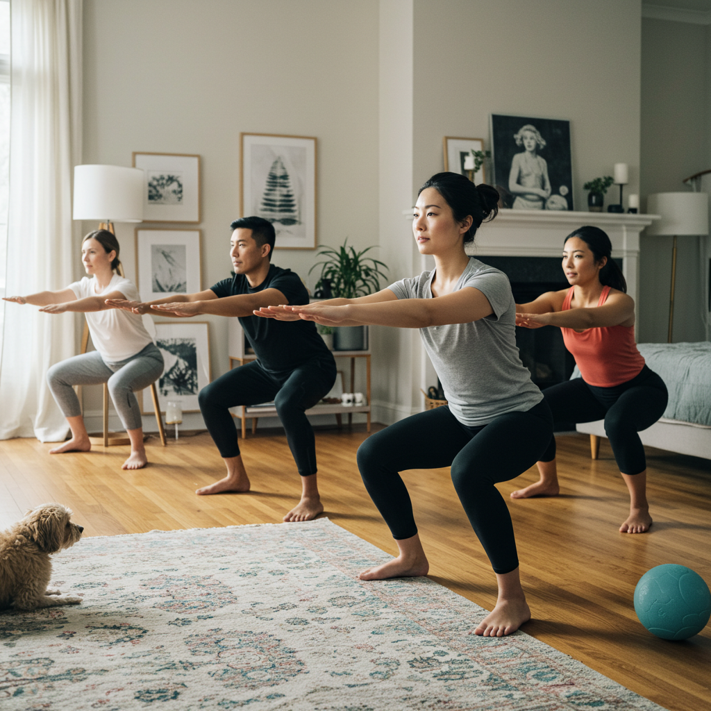집에서 하체 운동하는 사람들