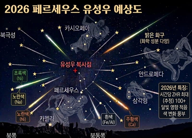 2026 페르세우스자리 유성우 예상도