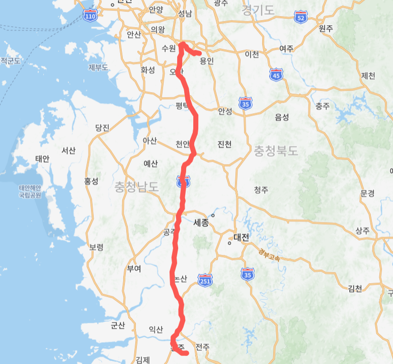 용인-전주-8543번-버스-노선-지도