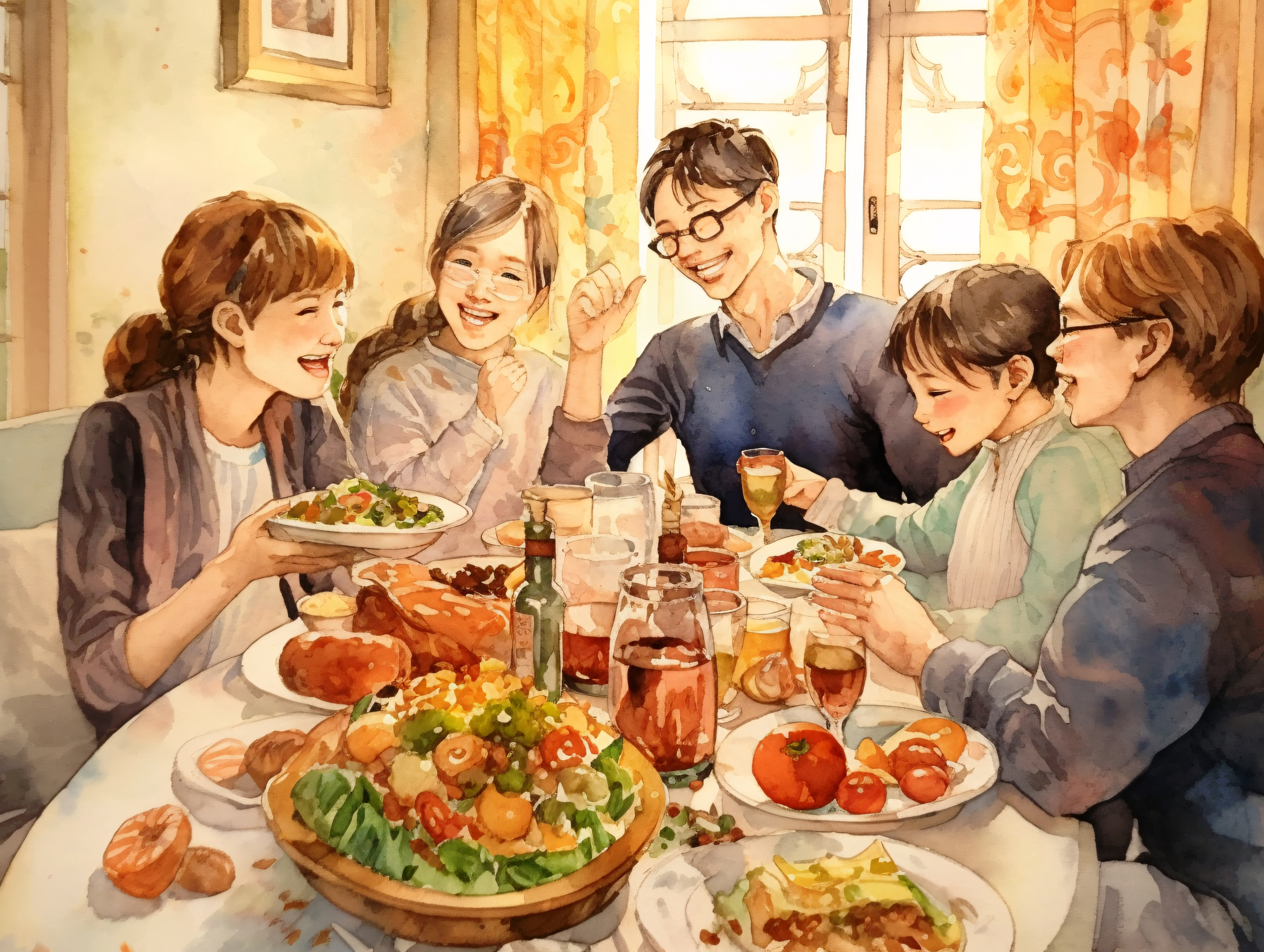 A family having meals together with smile