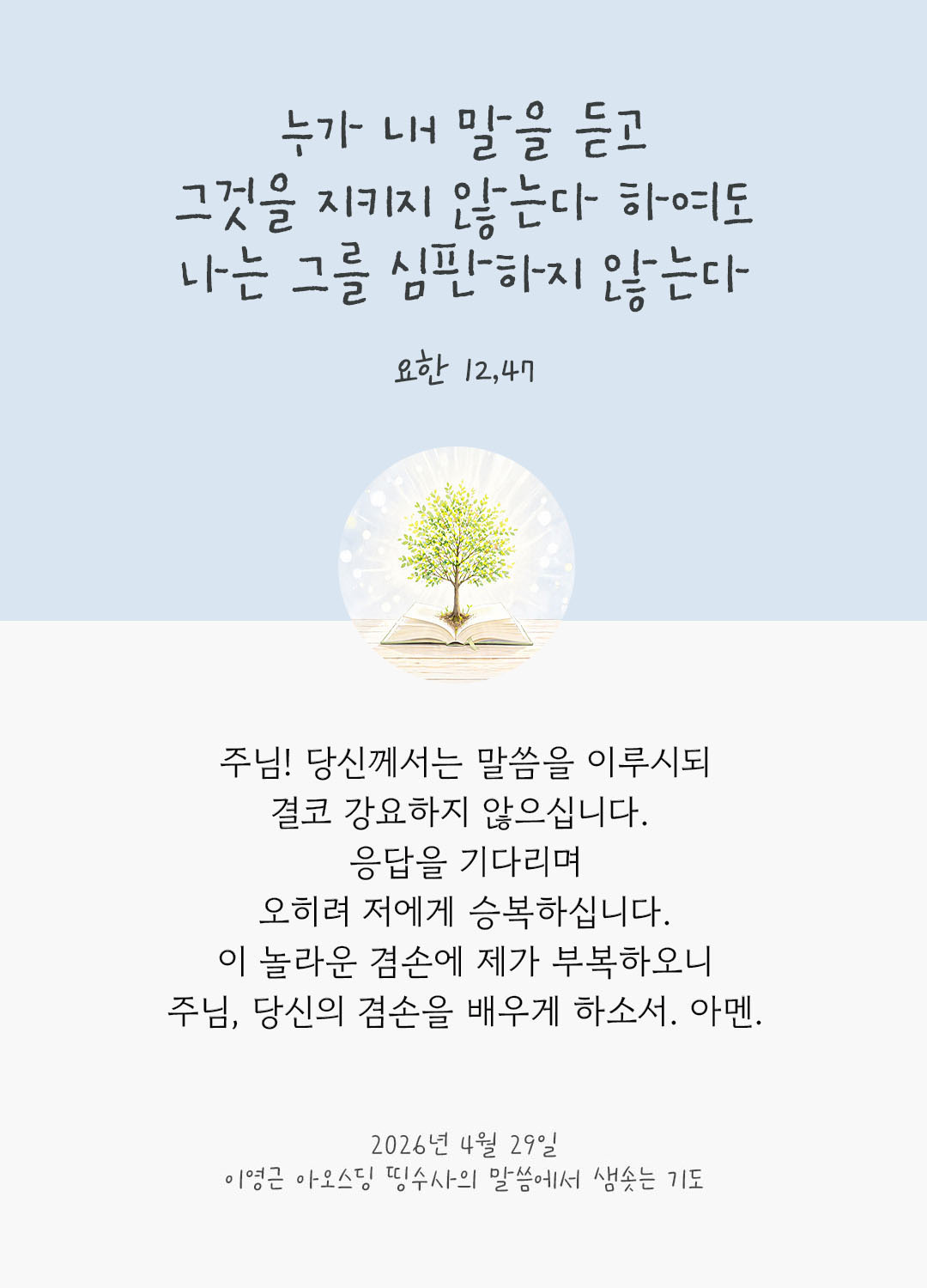 렉시오 디비나 말샘기도 요한복음 12장 47절 기도 이미지