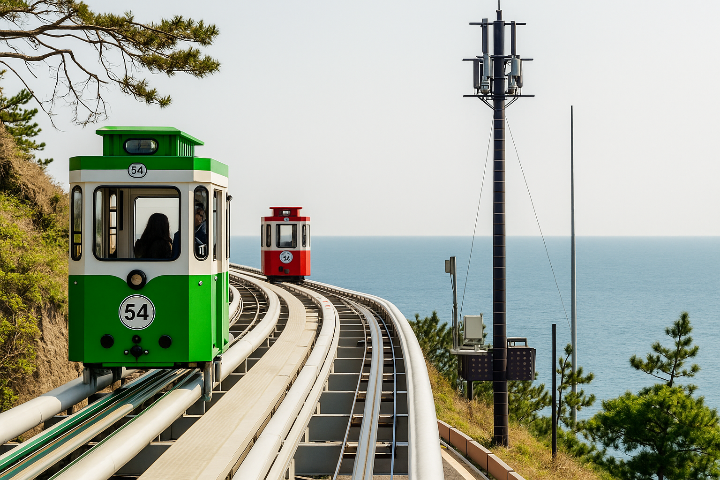 바다 위를 달리는 스카이캡슐과 해변열차