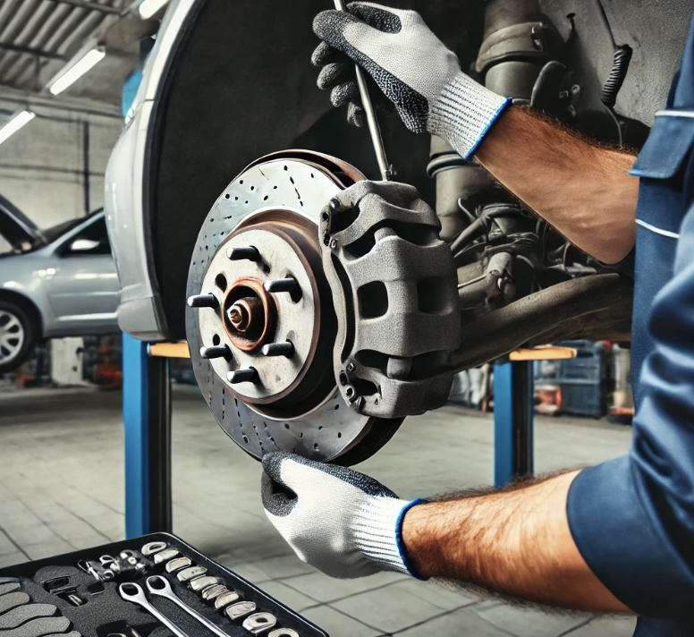 자동차 브레이크 패드 관리하는 사진