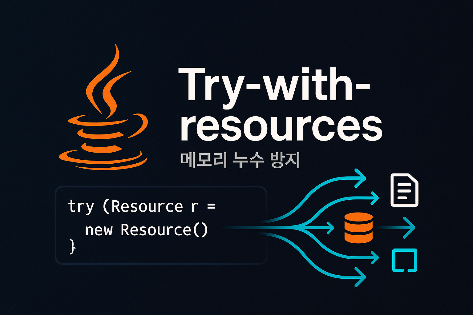 자바 Try-with-resources 완전 가이드 썸네일 - 메모리 누수 방지와 안전한 자원 관리를 위한 현대적 자바 프로그래밍 기법