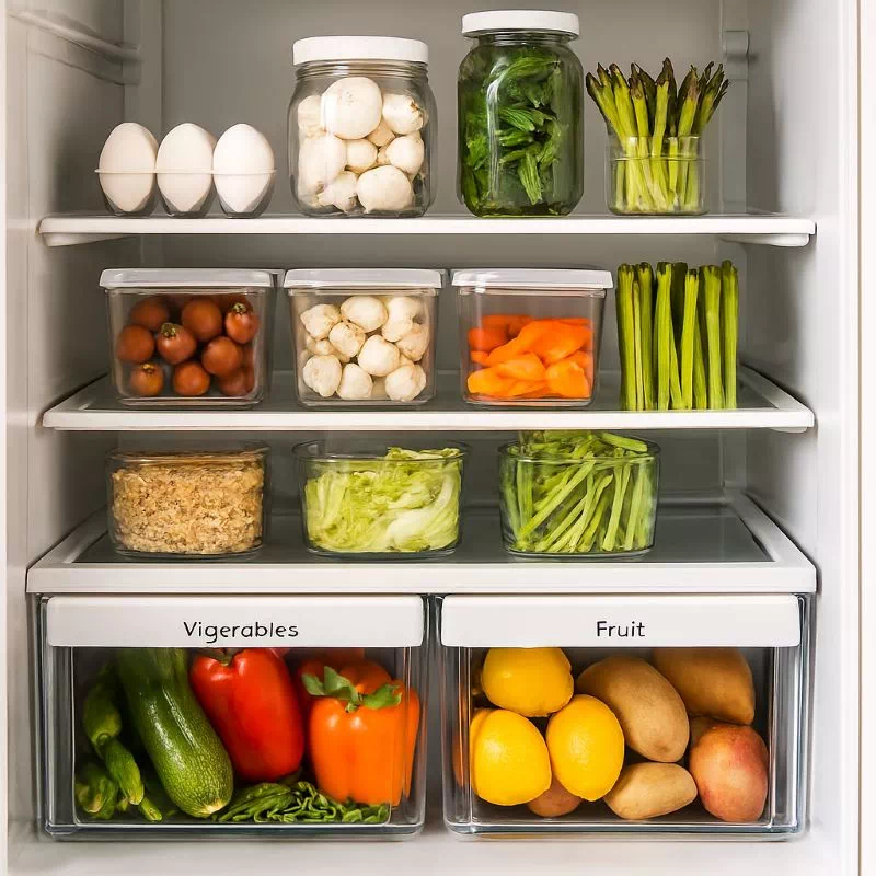음식물 쓰레기 줄이기 꿀팁의 핵심인 식재료 보관법을 보여주는 잘 정리된 냉장고 사진