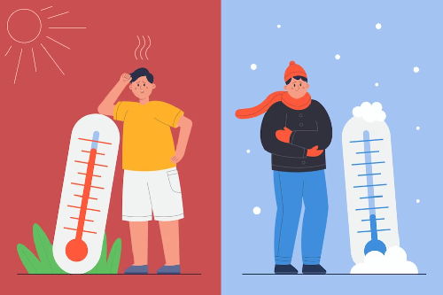 낮의 높은 온도와 저녁의 낮은 온도