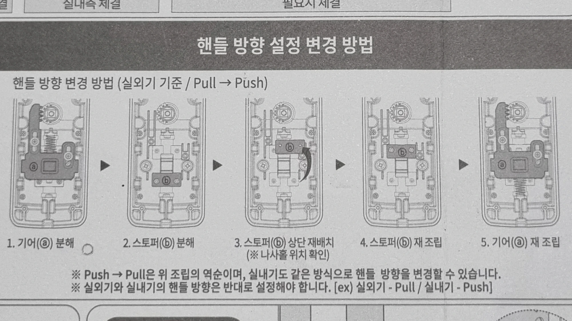 푸시풀 도어록 손잡이 방향 바꾸는 방법 설명서