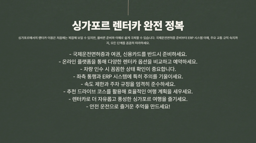 처음 해보는 싱가포르 렌터카, 이 글 하나로 끝낸다 대여부터 반납까지 A to Z