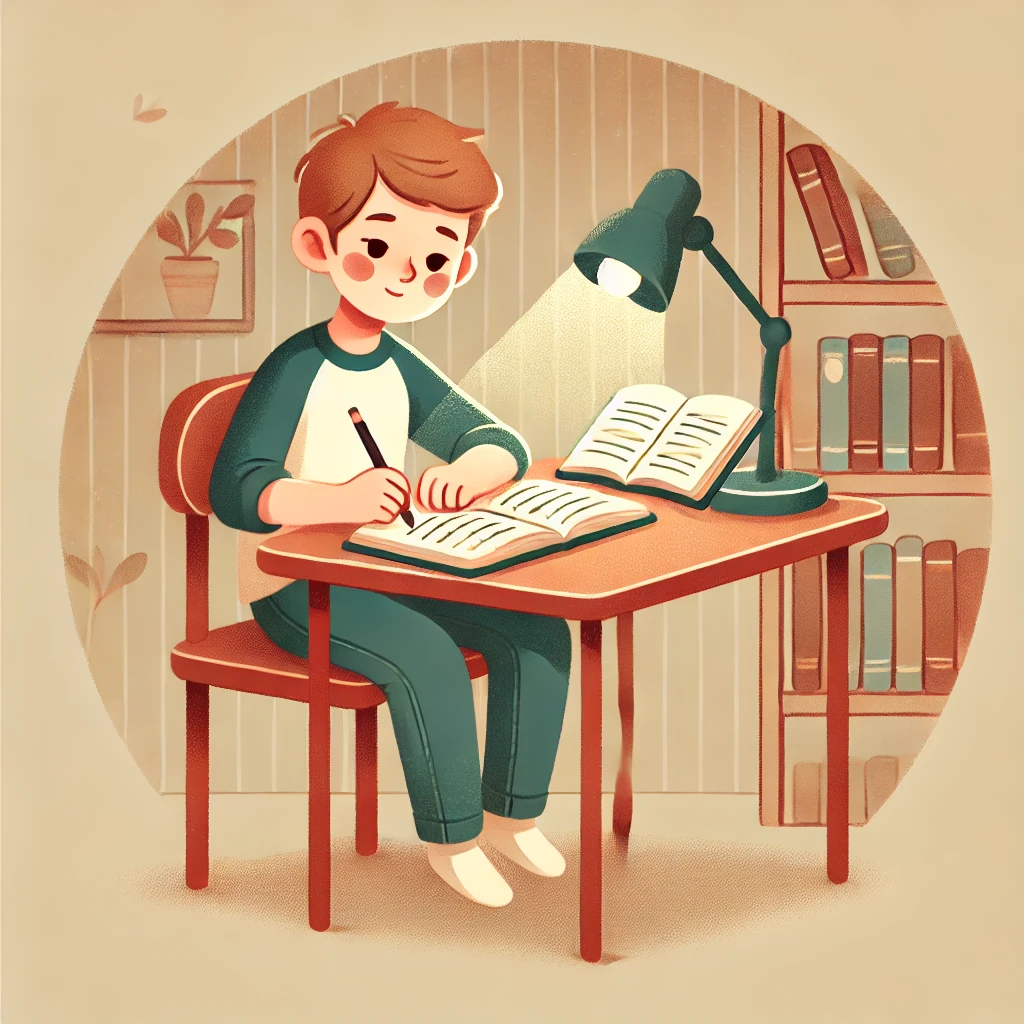 청소년이 의자에 앉아서 공부하는 모습