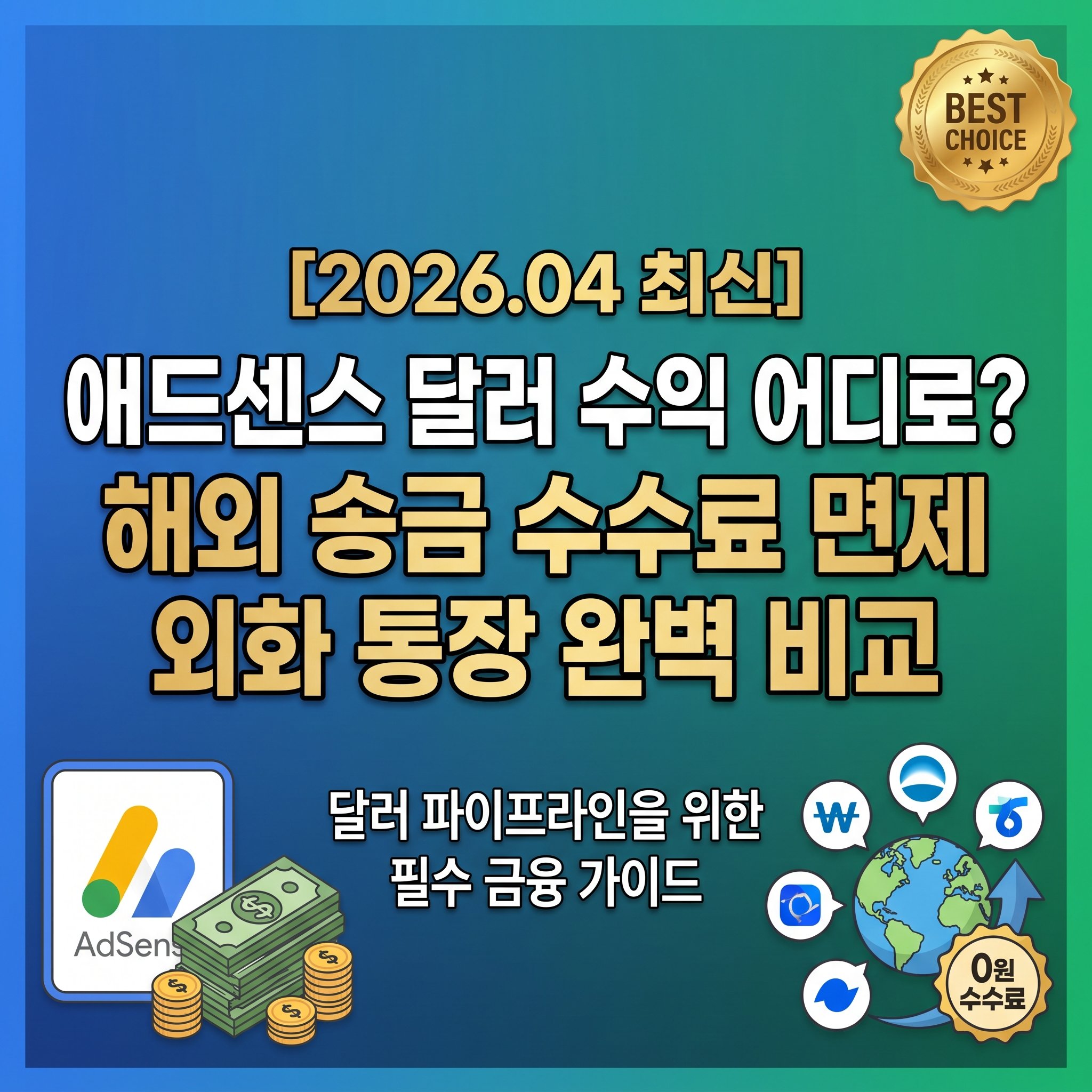 2026년 구글 애드센스 달러 수익 정산용 타발송금 및 환전 수수료 면제 외화통장 완벽 비교 가이드 썸네일