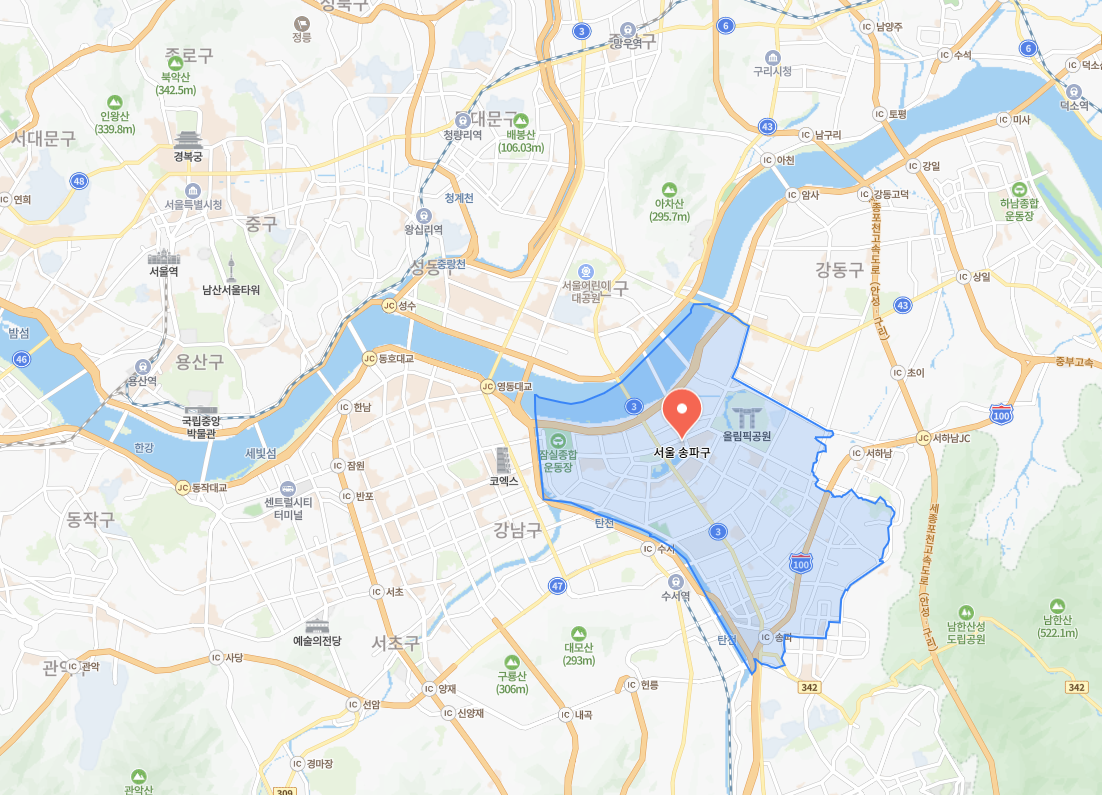 서울 송파구 위치 지도