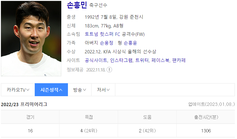 손흥민 (출처 : Daum 인물검색)