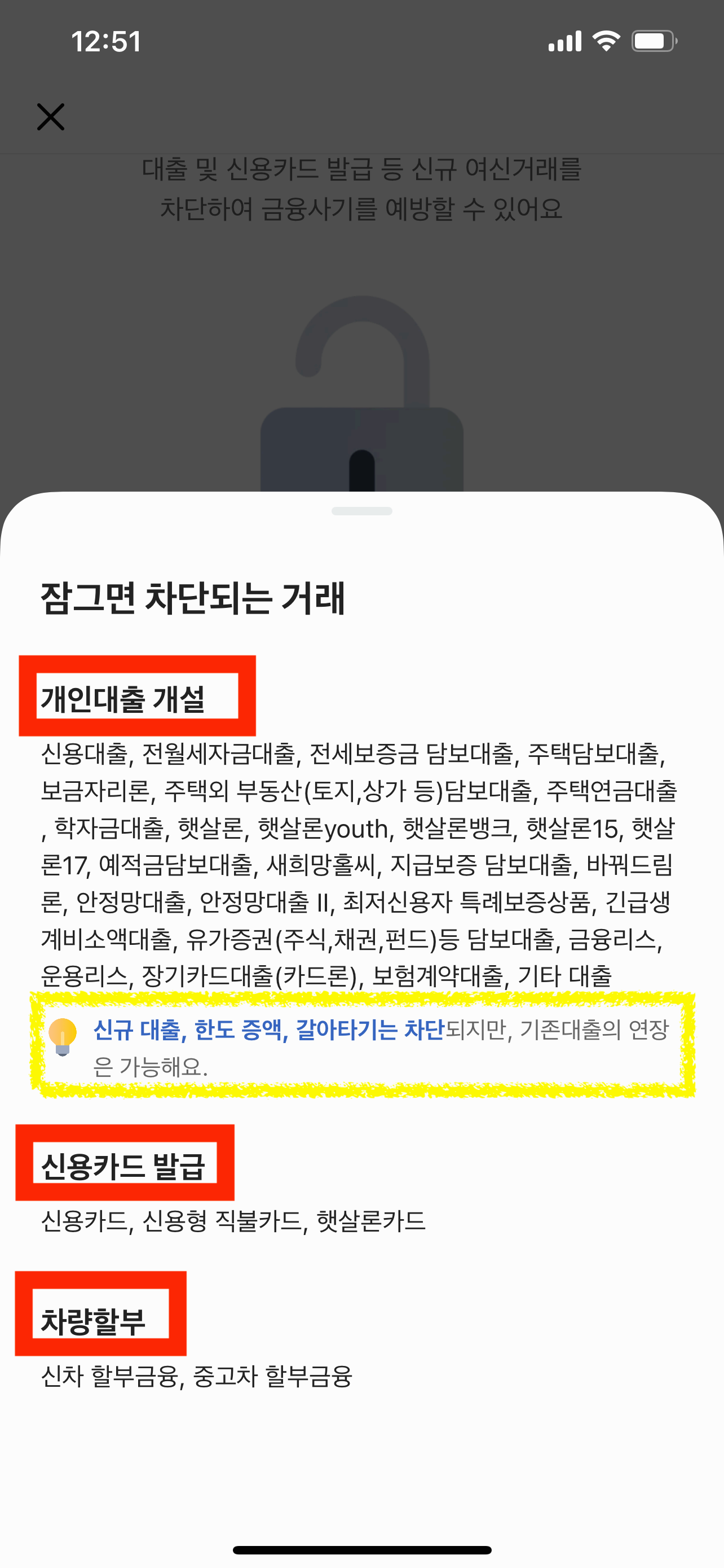 카카오뱅크 여신거래 안심차단 신청방법(+해제방법)
