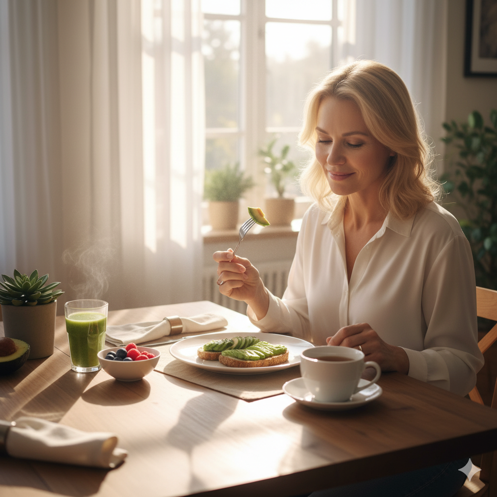 정갈하게 차려진 아침 식사와 햇살이 비추는 식탁의 모습, 건강한 하루의 시작을 표현한 이미지 (이미지 생성:google)