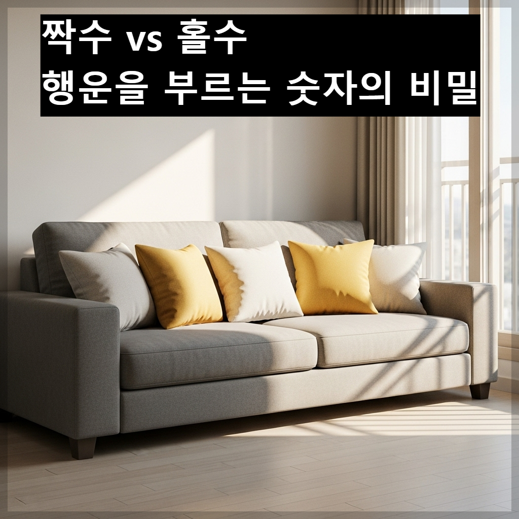 재물운을 높이는 골드 포인트 쿠션이 홀수로 배치된 세련된 거실 소파 인테리어
