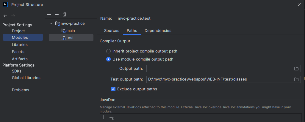 Project Settings : Modules > test > Paths
