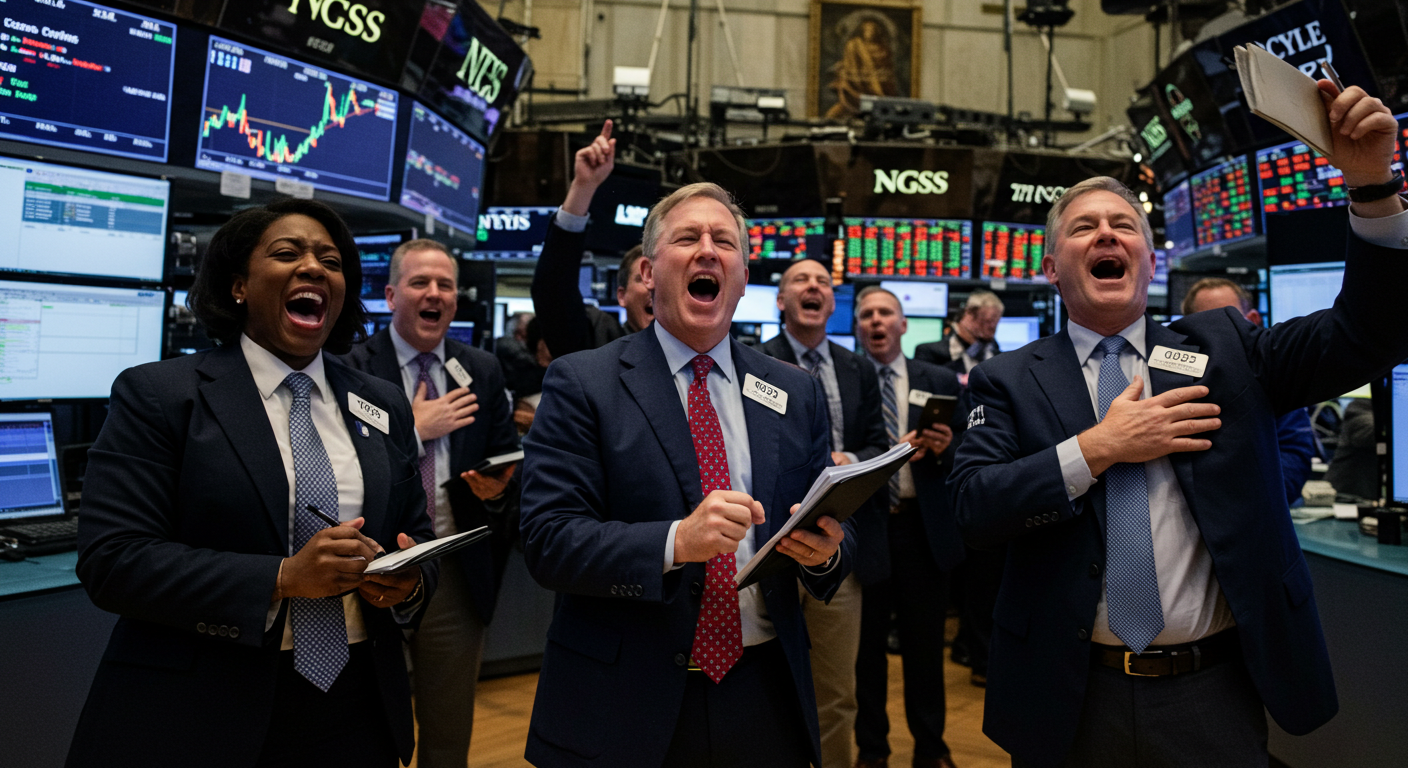 주가 급등에 환호하는 투자자들