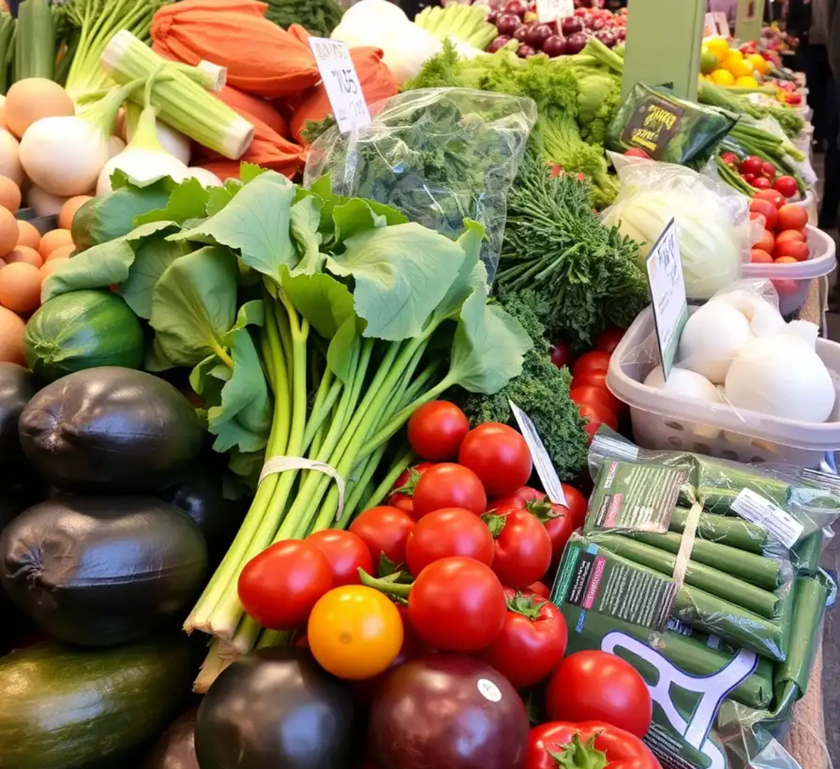 민생회복 지원금을 사용할 수 있는 마트의 채소 진열대를 보여주고 있다.