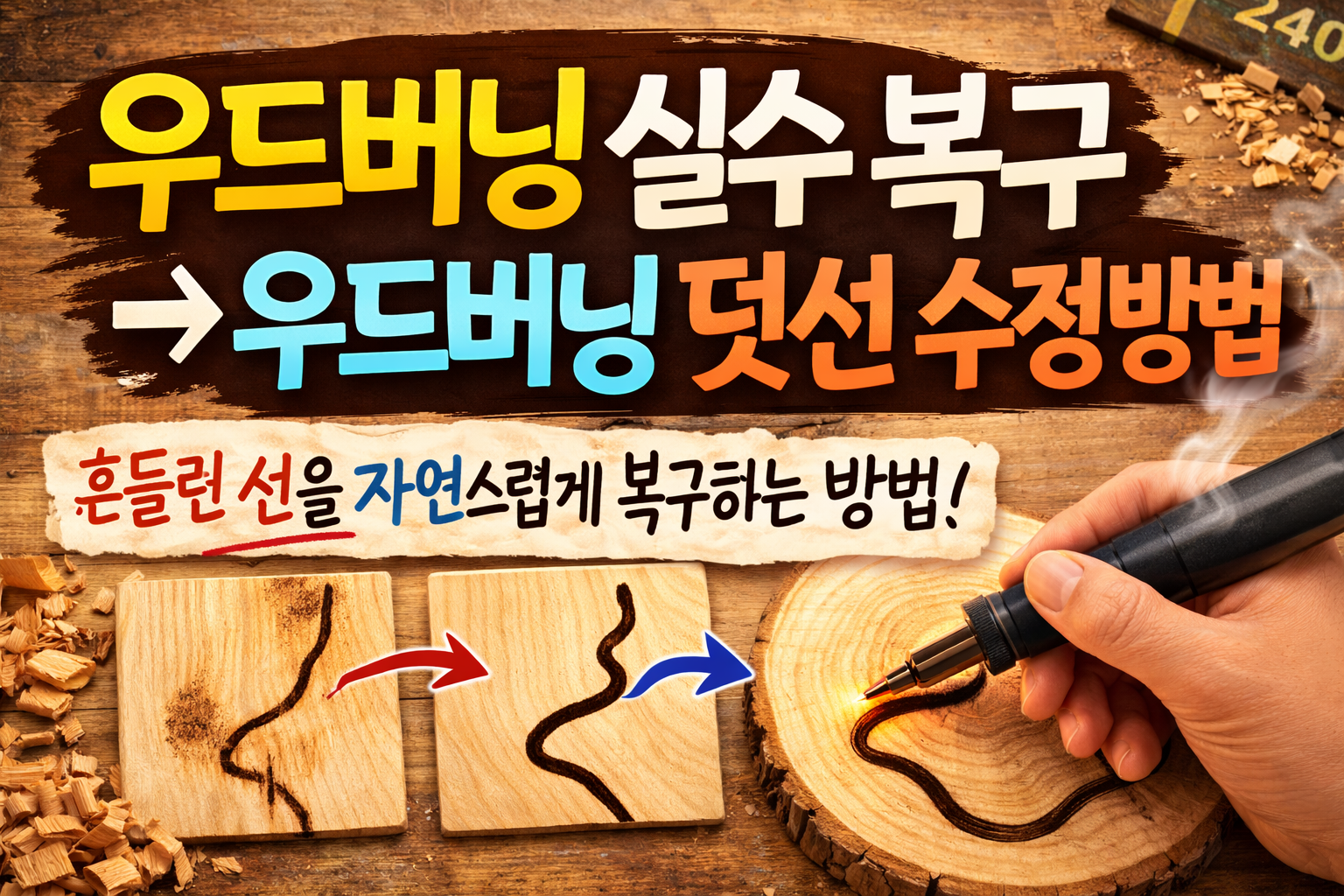 우드버닝 실수 복구 – 우드버닝 덧선 수정방법으로 작품 살리기