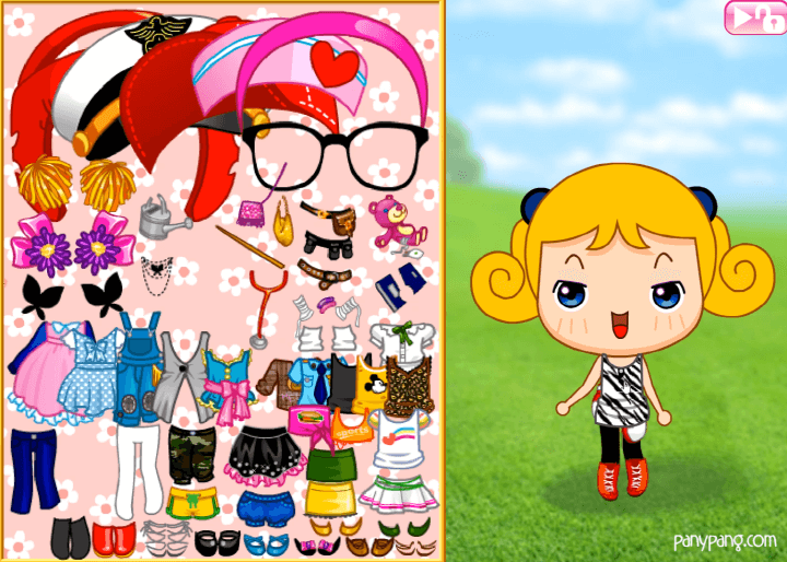 귀여운-위니윙-옷입히기-플래시게임-플레이-위니윙에게-얼룩-무늬의-상의를-입히는-화면