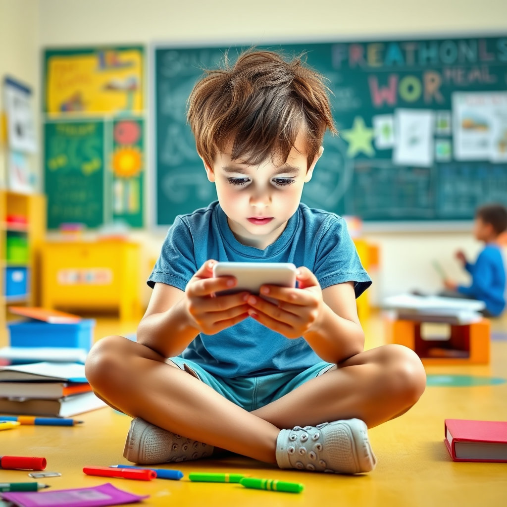 스마트폰 중독에 빠진 초등학생