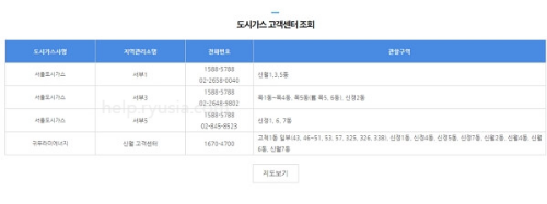 서울 도시가스 고객센터 전화번호, 담당구역