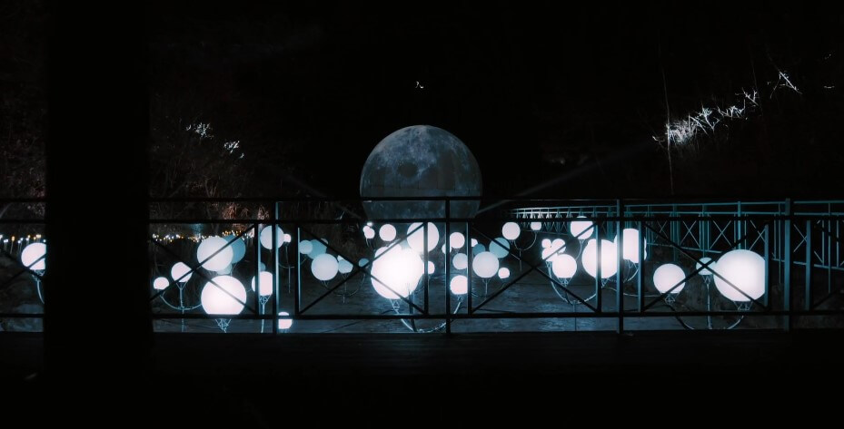 오크밸리 3D 라이팅쇼 소나타오브라이트는 밤이 되면 환상적인 세계로 변합니다.