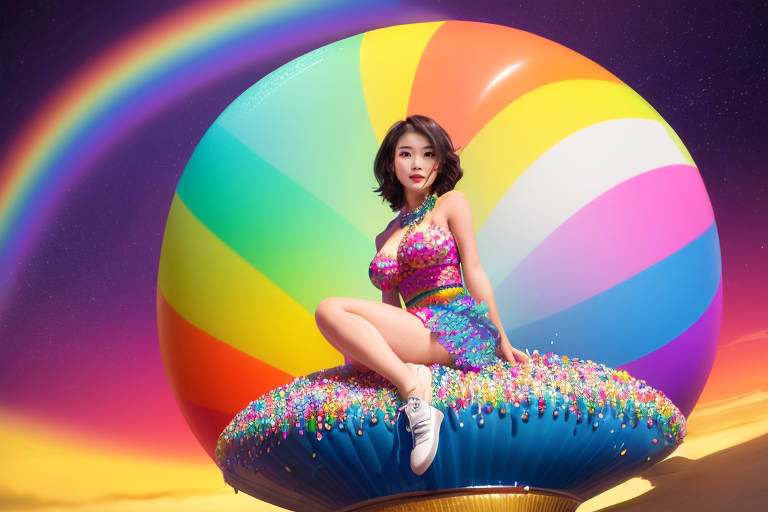 SD 생성이미지: A woman sitting on a giant ice cream - 아이유 LoRA 사용