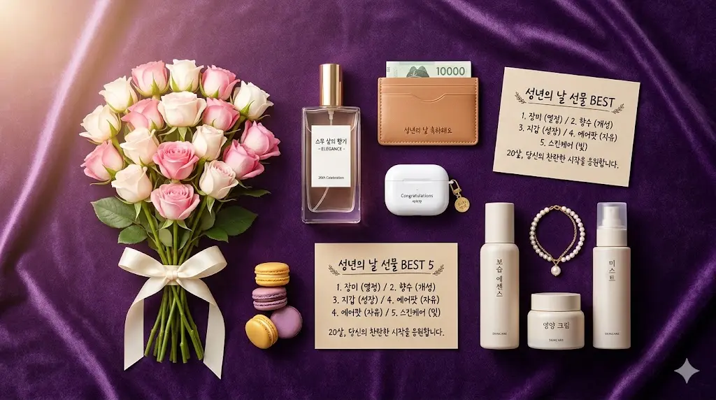 성년의 날에는 장미꽃다발 + 향수 + 반지 세 가지를 선물하는 풍습