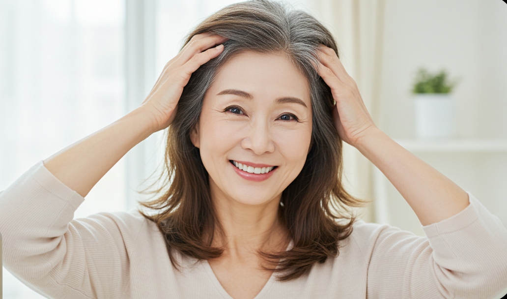 50대 중년 여성의 모발 잠지는 사진