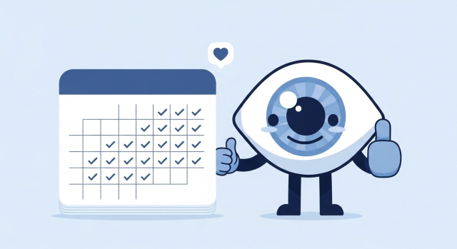 백내장 수술후 시력 회복 과정을 잘 마무리했다는 긍정적인 캐릭터 이미지