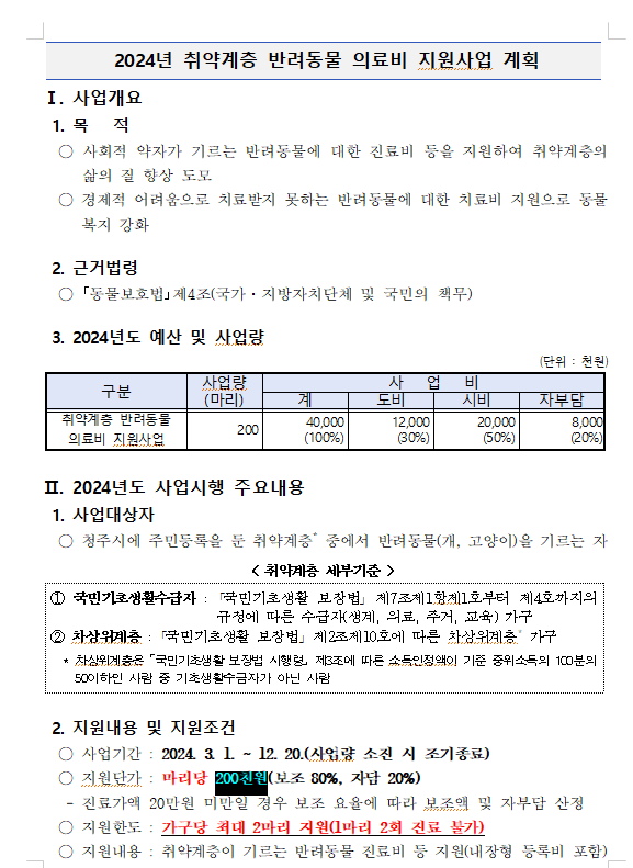 청주시 반려동물 의료비 지원사업