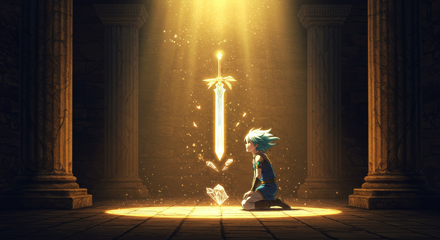 신성한 빛을 받으며 사명을 깨닫는 특별한 주인공