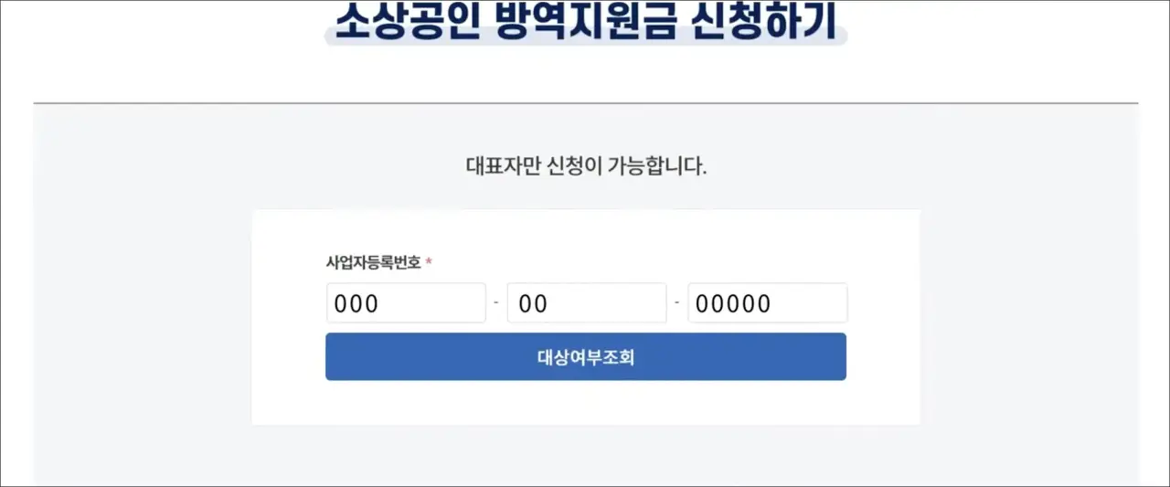 방역지원금 신청 사업자등록번호 입력