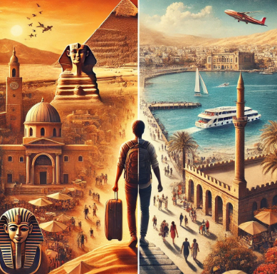 이집트 카이로, 알렉산드리아에서 혼자 여행하는 모습 비교 사진