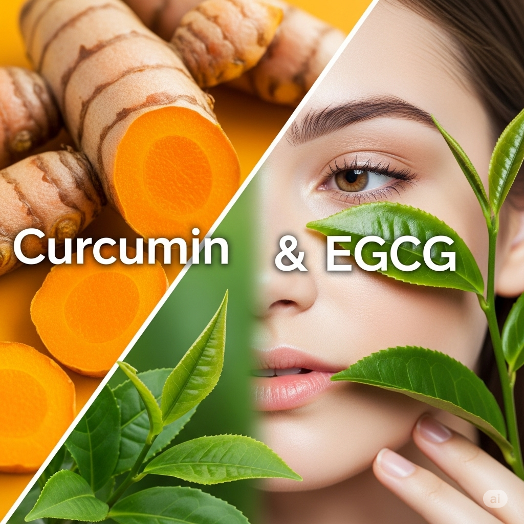 강황과 녹차의 항산화 성분이 젊고 빛나는 피부에 미치는 영향을 보여주는 메인 이미지