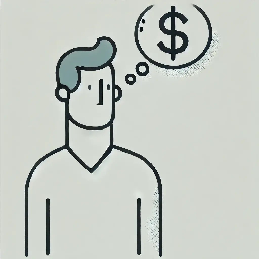 달러를 생각하며 계획을 세우는 남성의 모습.