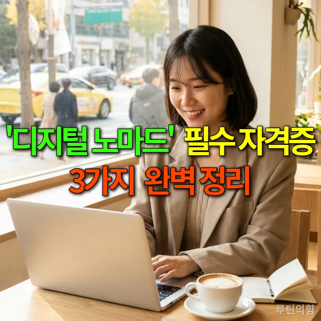 카페에서 노트북으로 작업하는 젊은 한국 여성의 모습