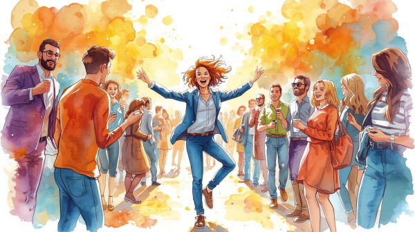 ESFP의 강박은 타인의 기대와 자신의 밝은 이미지에 갇히는 데서 비롯됩니다. 그러나 진정한 회복은 ‘언제나 괜찮을 필요 없다’는 경험을 통해 가능합니다에 관한 그림