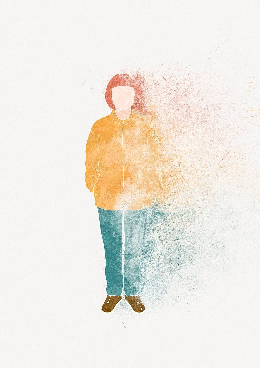 소멸하는 알바를 의인화한 이미지 -사람의 반이 사라지는 그림