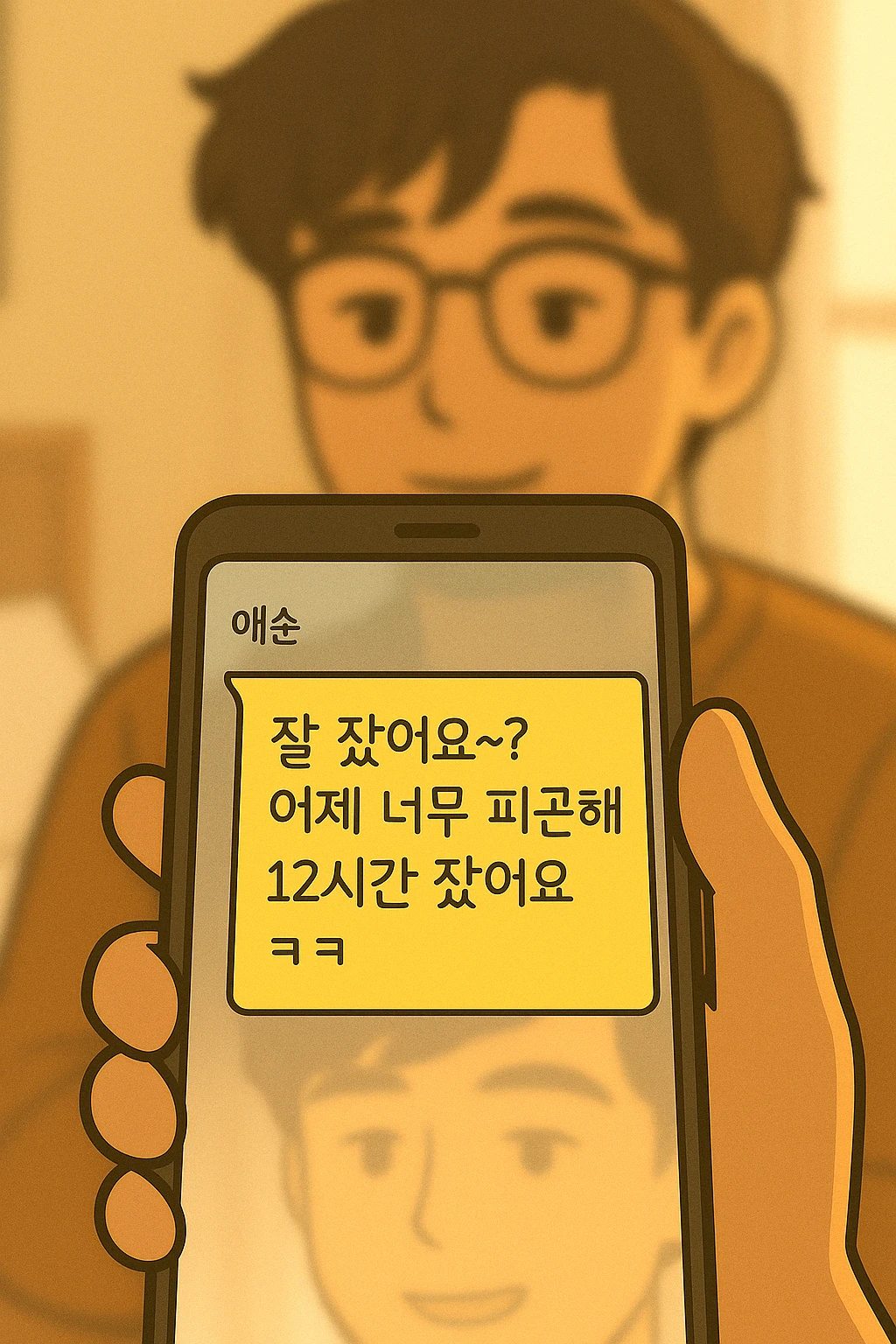 애순에게 온 톡을 보며 신나하는 관식의 모습